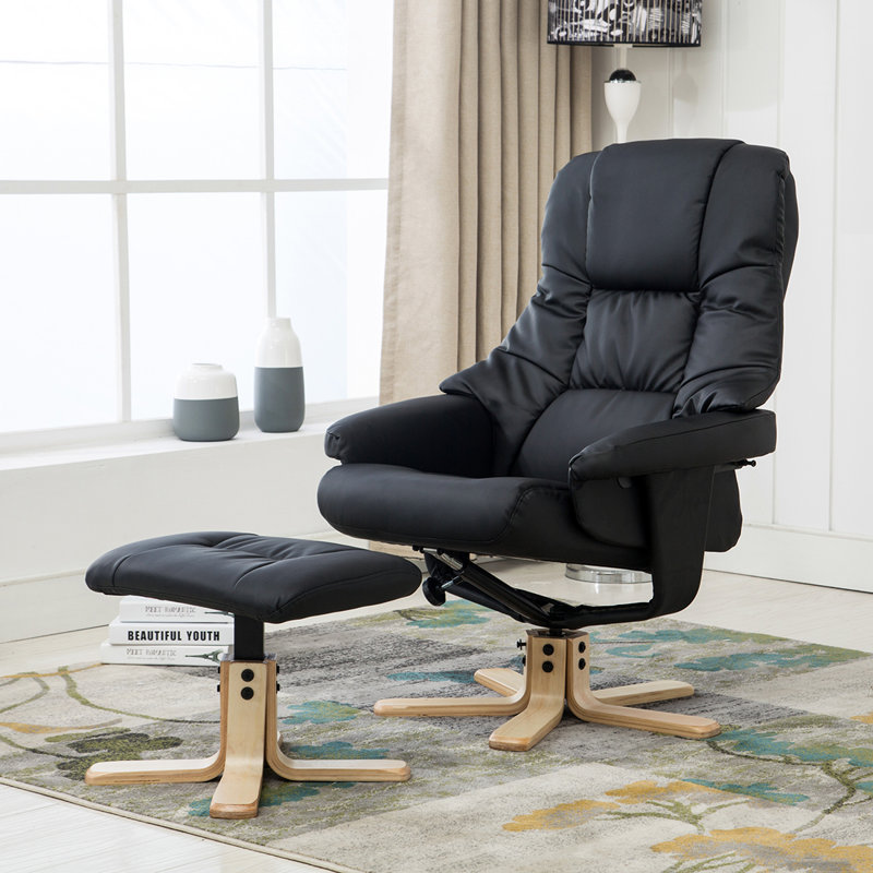 Hintz 77cm Wide Swivel Ergonomic Recliner, Black