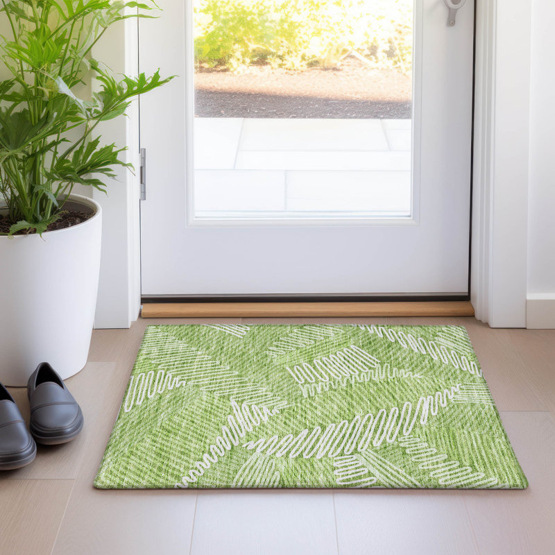 Premium Machine Washable Prisco Lime Rug, Rectangle 1'8" x 2'6"