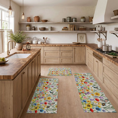 Floral Pattern Non-Slip Washable Kitchen Mats