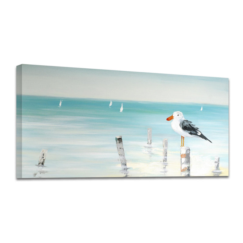 1 panneau de mouette imprimé peinture à l'huile sur toile encadrée, H 24 po x l 48 po x P 2 po