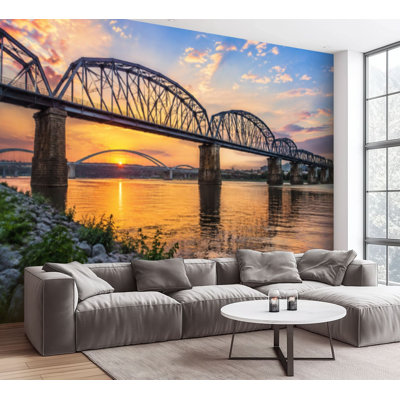 Wall Mural Peel and Stick Wallpaper Chattanooga City Skyline sea ocean bridge Self-Adhesive Removable Contact Paper Wall Decor for Living Room Bedroom 100"H x 144"W
