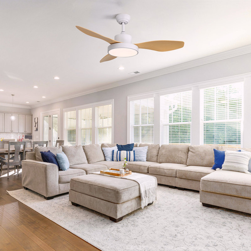 47 Inch Ceiling Fan With 22W LED Light And Remote Control 6 Speeds Reversible DC Motor White For Living Room, White