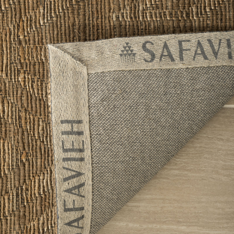 Tapis chameau en jute / coton tissé à la main à motif géométrique Mora, Rectangle 8 pi x 10 pi