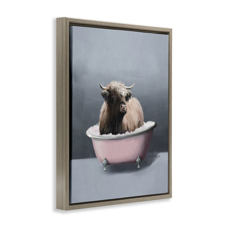 «Buffalo in Tub» par Svetlana Aleynikova, Cadre flottant orme Montalcino, H 31 po x l 25 po