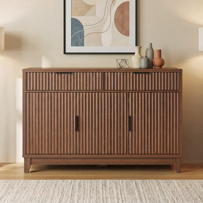 47" Modern Fluted Buffet Cabinet, 2 Drawers + Adjustable Shelves – Large Storage for Dining Room, Living Room