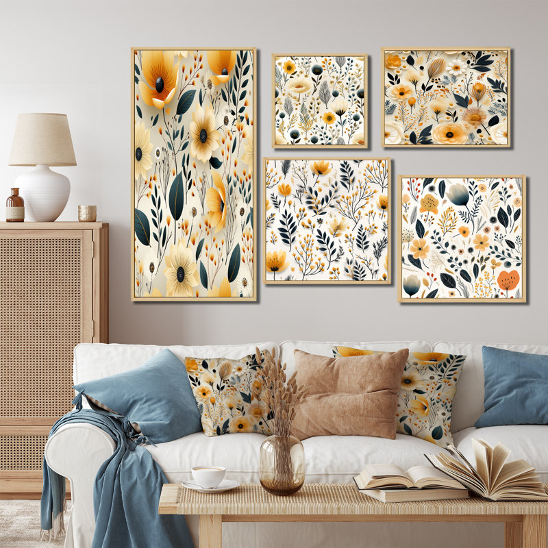 Ensemble d'art mural sur toile 5 pièces, Cadre flottant brun