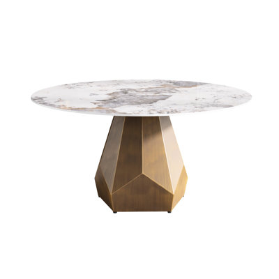 59.79" Round Dining Table In White, Seats 8, Sintered Stone Top & Stable Metal Base, For Modern Living Spaces White Tabletop And Long-lasting Design
