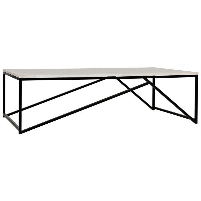 Molimo 32" Rectangular White Marble & Black Metal Coffee Table