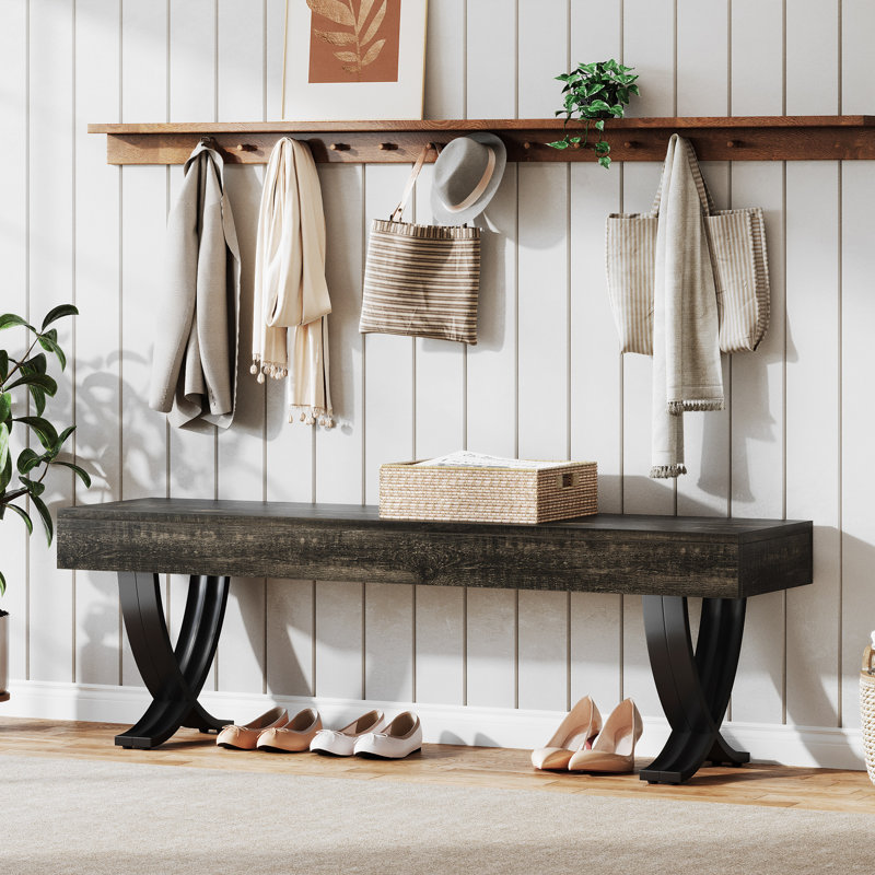 Banc de 55 pouces pour vestibule, banc de bout industriel, Gris