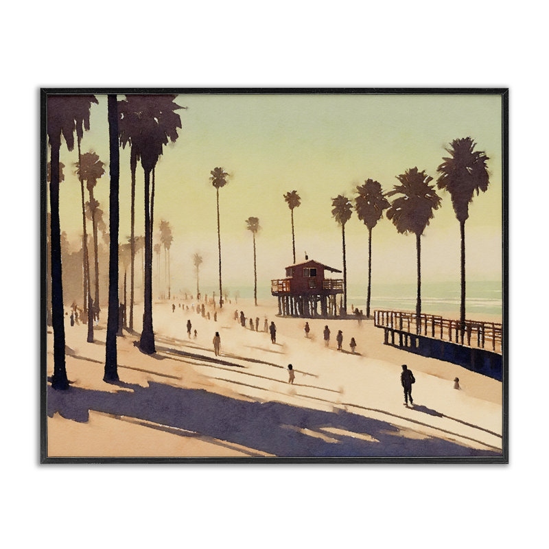 Silhouettes sur la plage, estampe numérique de Noah Bay, H 16 po x l 20 po, Giclée encadrée noir minuit