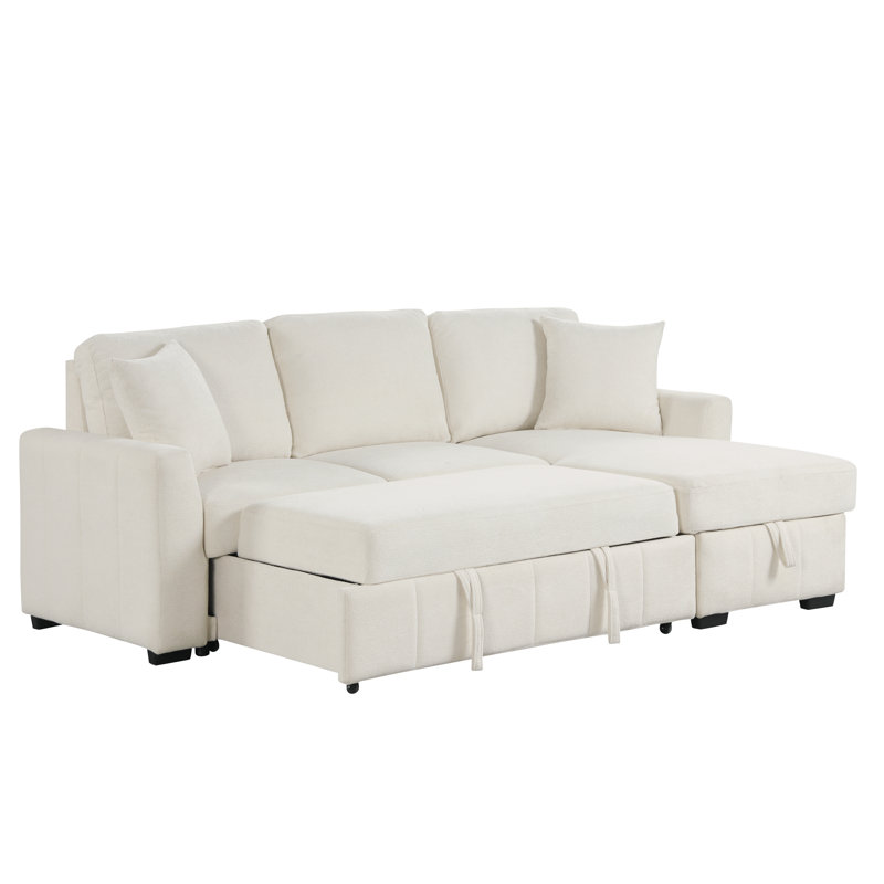 Modular 90" L-Shaped Sectional Sleeper Sofa,Upholstered Couch With Reversible Storage Chaise, Tissu beige