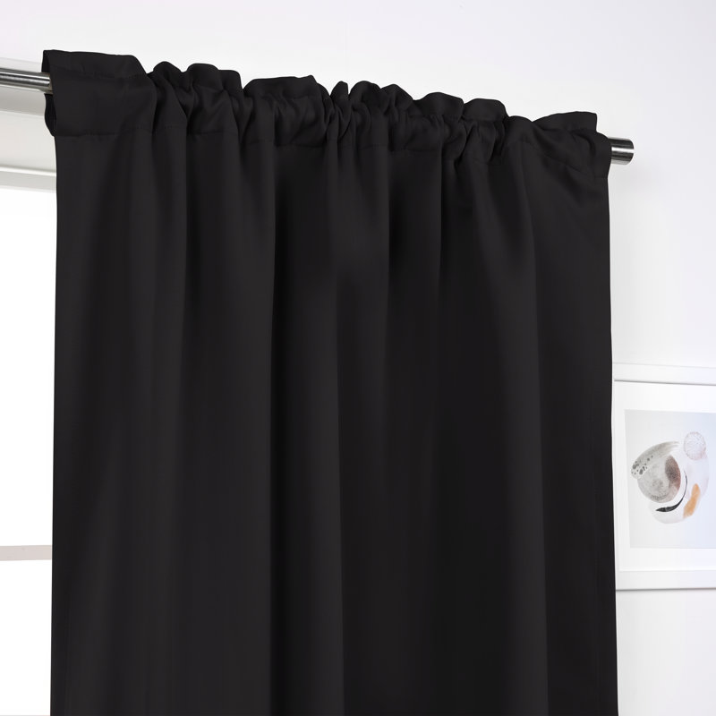 Bantam Solid Blackout Thermal Rod Pocket Curtain Panels, Black, 52" W x 54" L