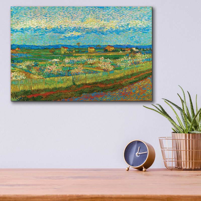 «Peach Trees In Blossom» par Vincent Van Gogh, art mural en verre acrylique, H 12 po x l 16 po x P 0,13 po