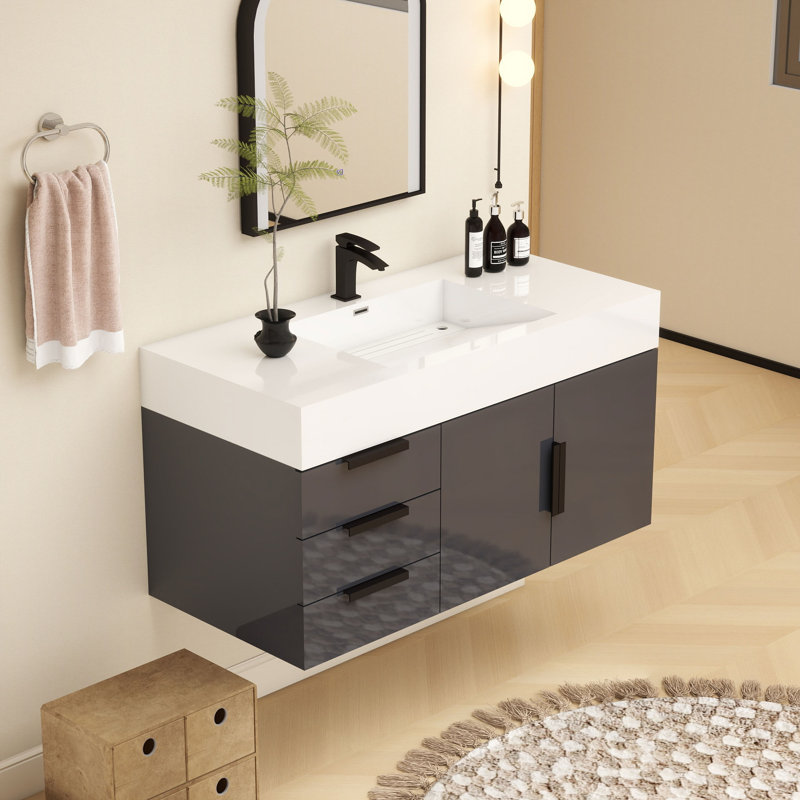 Ensemble de meuble-lavabo simple mural 42 po, Gris brillant