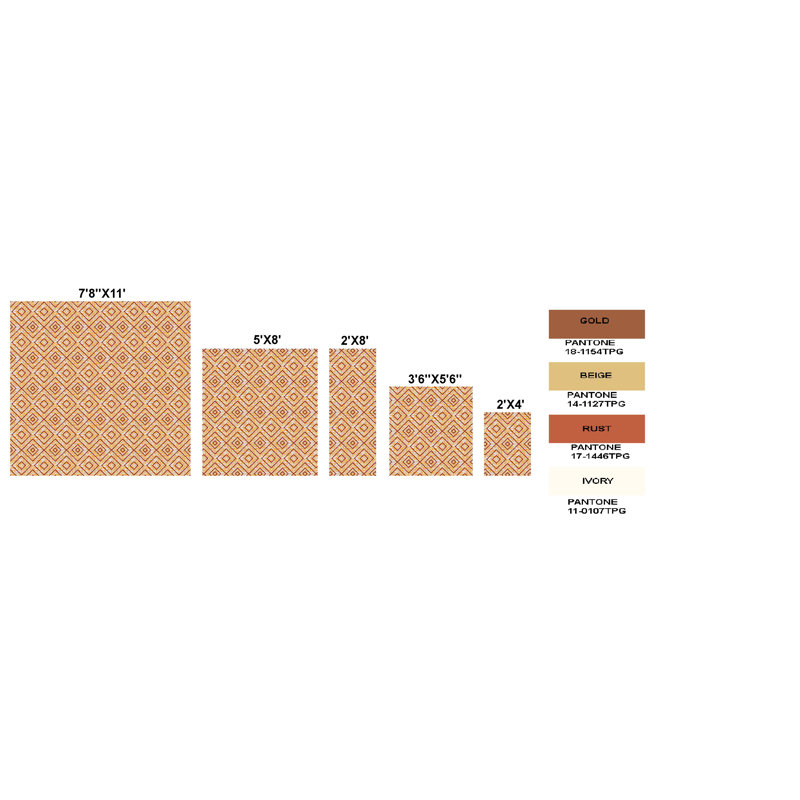 Tapis orange à motif géométrique Finke, Rectangle 3 pi 6 po x 5 pi 6 po