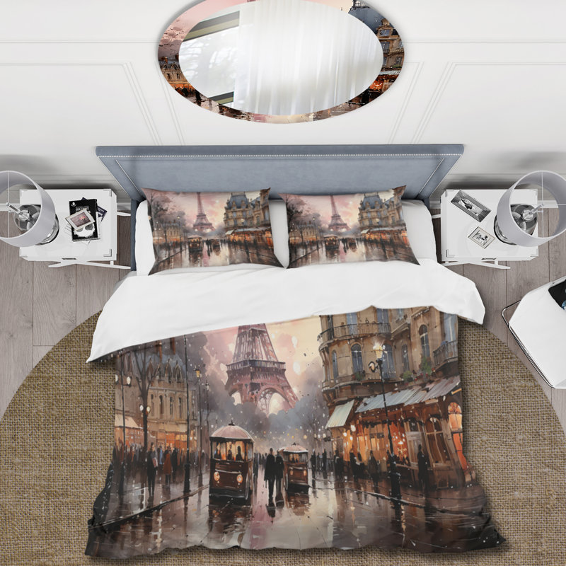 Ensemble de housse de couette rose en microfibre / polyester Rendezvous In Paris I