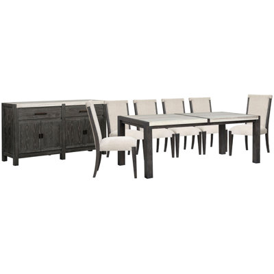 Table de salle à manger rectangulaire avec 6 chaises d'appoint et buffet rembourrés