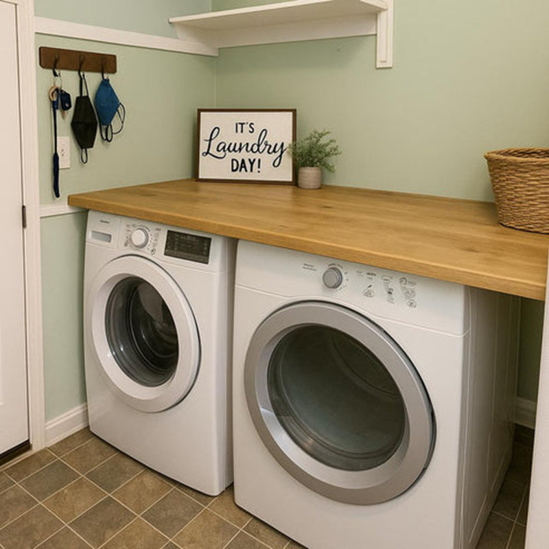 Wooden Washer And Dryer Top: Custom Laundry Room Countertop Handcrafted To Fit 60 X 36"  English Chestnut, Natural