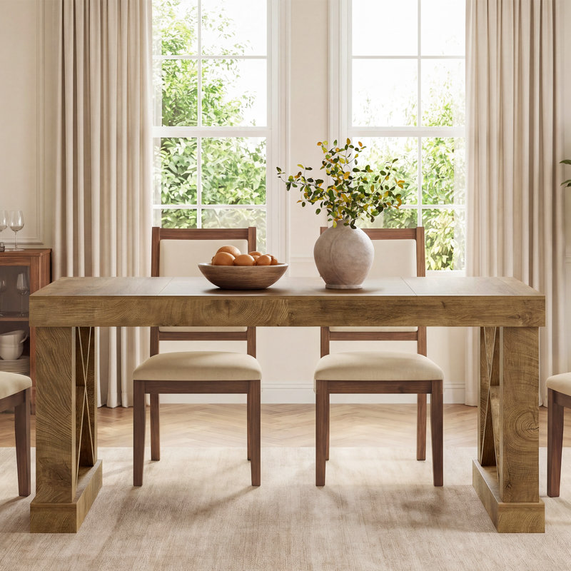 63" Farmhouse Dining Table for 4, Rectangular Kitchen Table with X-shape Base