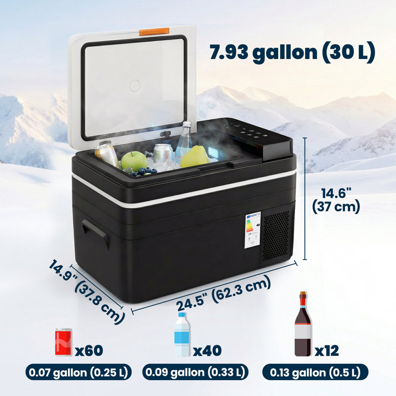 Réfrigérateur de voiture 12 volts, réfrigérateur de voiture 32 pte avec contrôle d'application, noir