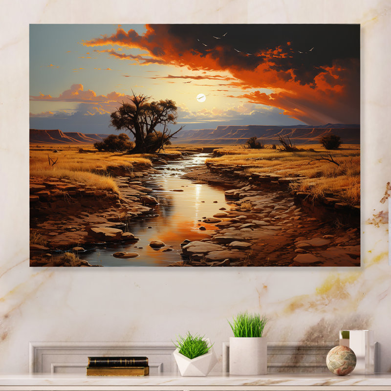 «Moonlit Sunset On Canyon Landscape III - Canyon & Desert», art mural en métal, H 16 po x l 32 po x P 1 po
