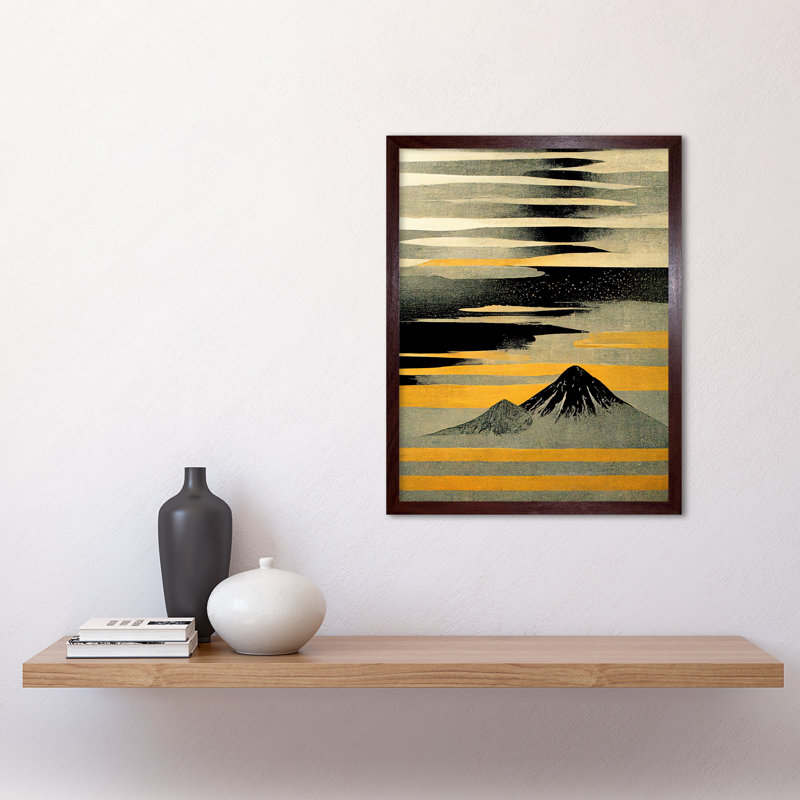 Modern Simple Mount Fuji Painting - Print, Brown Framed Paper, 43cm H x 33cm W x 2cm D