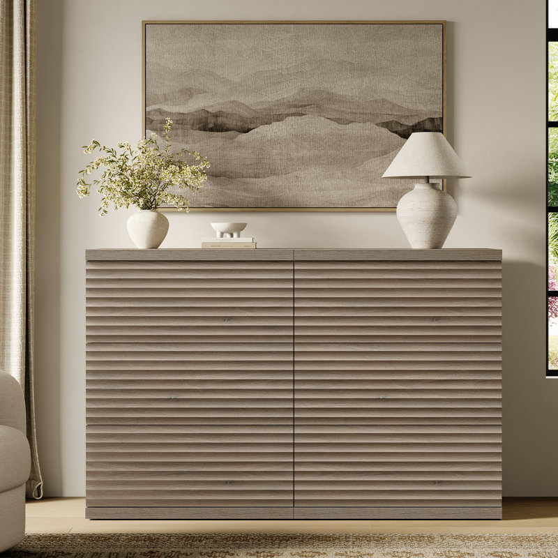Modern Fluted 3-Drawer Dresser With Pop - Up Design,  Gray Alder