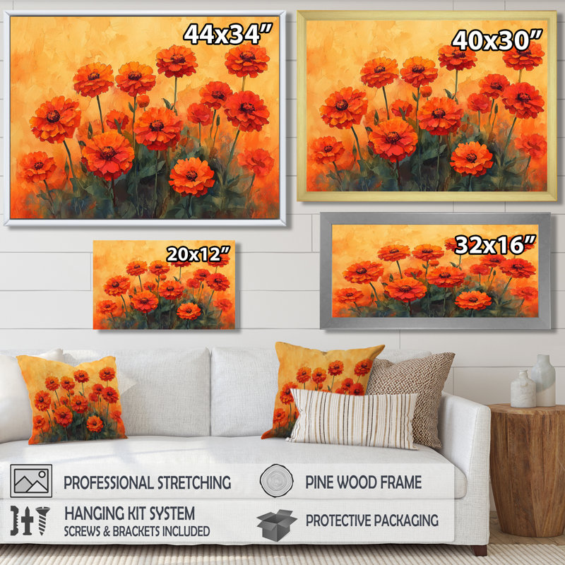 Uttoxeter - Zinnias, reproduction sur toile, Reproduction d'une seule photo avec cadre, H 30 po x l 40 po, Noir