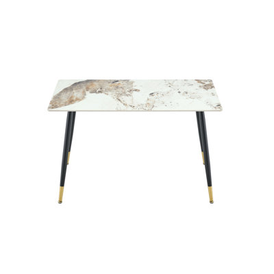 Modern Rectangular Sintered Stone Dining Table with Gold-Plated Legs