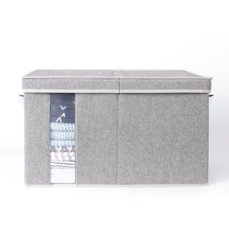 Large Fabric Box with Lid, Gray