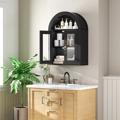 Modern Arched Wall Cabinet With Adjustable Shelves And LED Lighting For Bathroom Medicine Storage