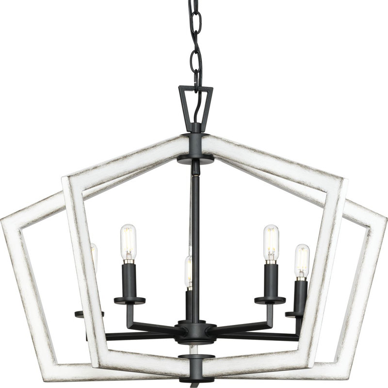 Lustre de vestibule cinq lumières 19,25 po, Noir mat / nickel brossé