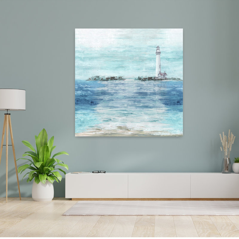 Phare de Tranquil Waters, art mural architecture côtière, H 48 po x l 48 po