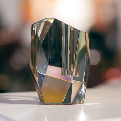 Asymmetrical Tall Crystal and Brass Vase – Modern Luxury Flower Vase for Living Room Decor