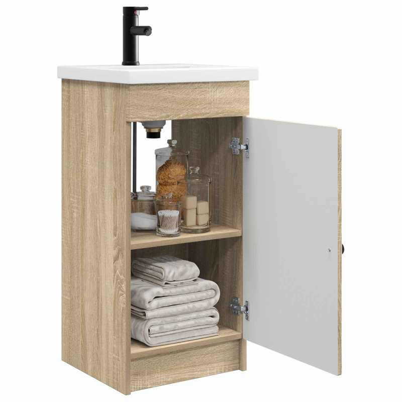 Single Bathroom Vanity with Ceramic Basin, Sonoma Oak