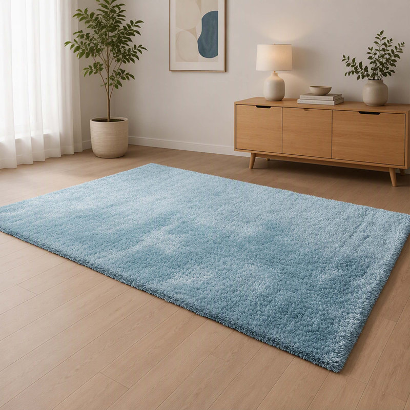 Élégant tapis moelleux à poils longs bleu moelleux, 7,5 po x 9,5 pi, tapis moderne doux de 89 x 113 po