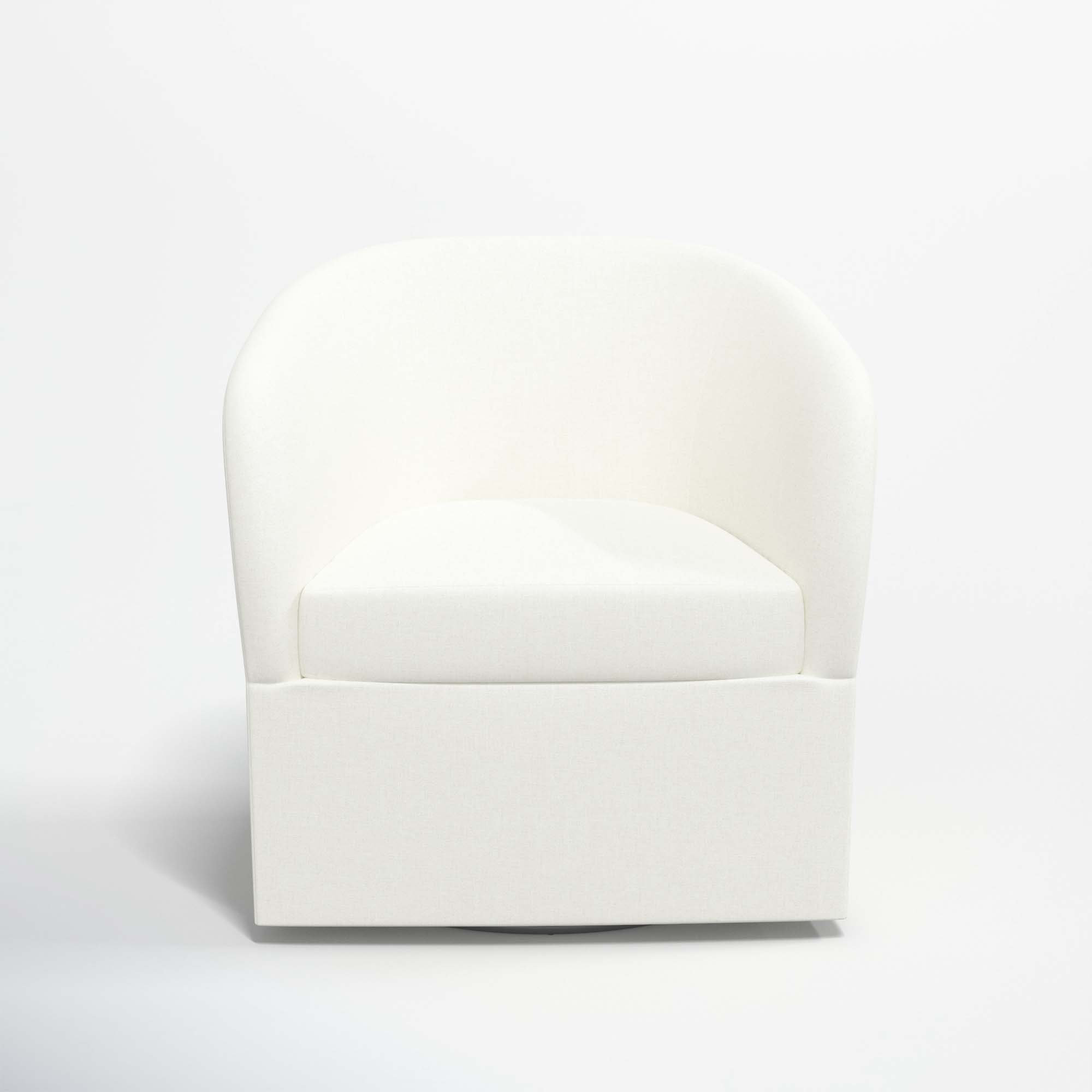 Lesia Upholstered Swivel Barrel Chair, Zuma White Textured Linen