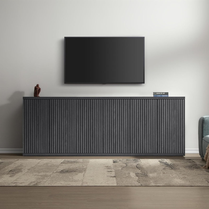 Crédence moderne cannelée avec portes et tablettes - ensemble 3 pièces