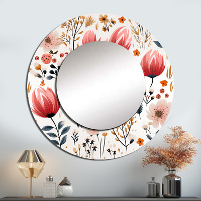 Motif floral de charme rustique rose rustique - décoration murale miroir unique floral, miroir rond rose grand
