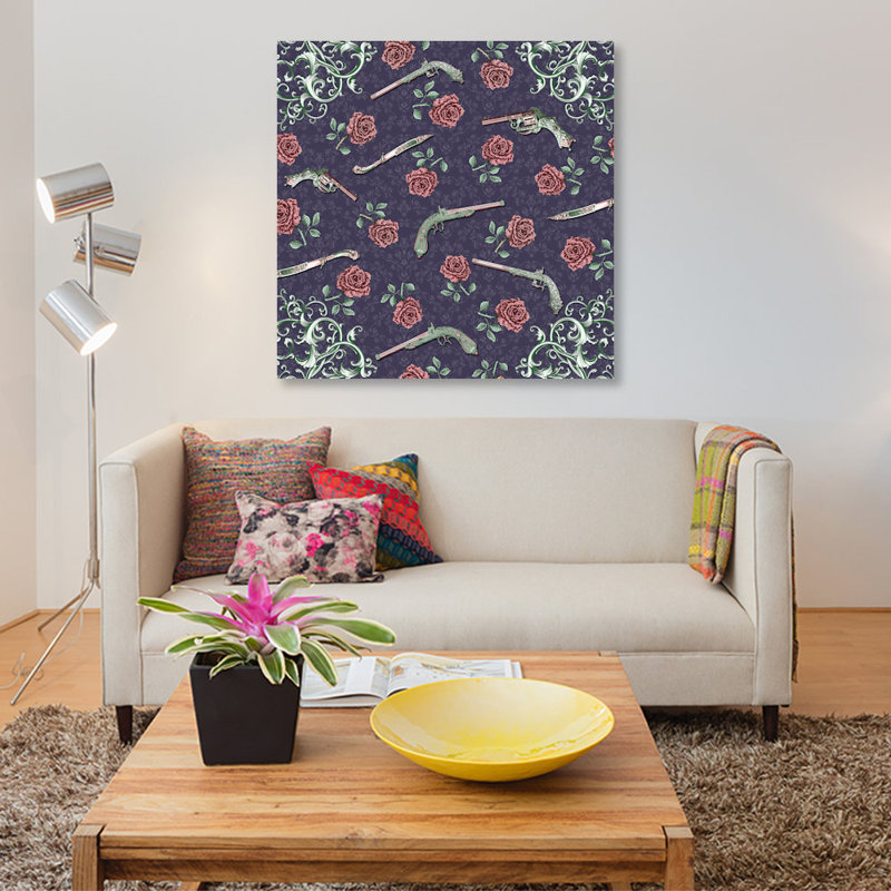 «Elegant Guns And Roses», impression sur toile, H 26 po x l 26 po x P 1,5 po, Toile tendue, Pas de tapis