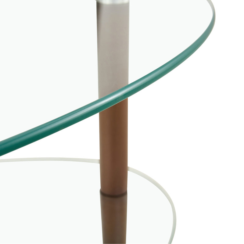 Transparent Oval Glass Coffee Table, Modern Table In Living Room Oak Wood Leg Tea Table 3-Layer  Glass Table
