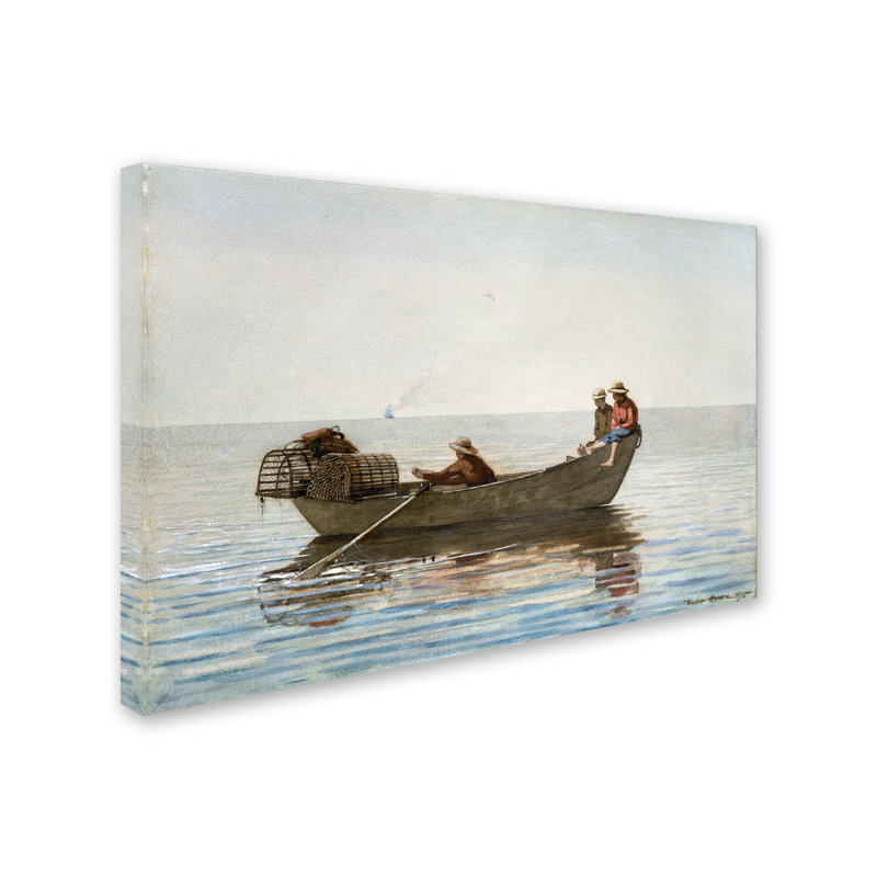 «Three Boy In A Dory with Lobster Pots» par Winslow Homer - impression sur toile tendue, H 30 po x l 47 po