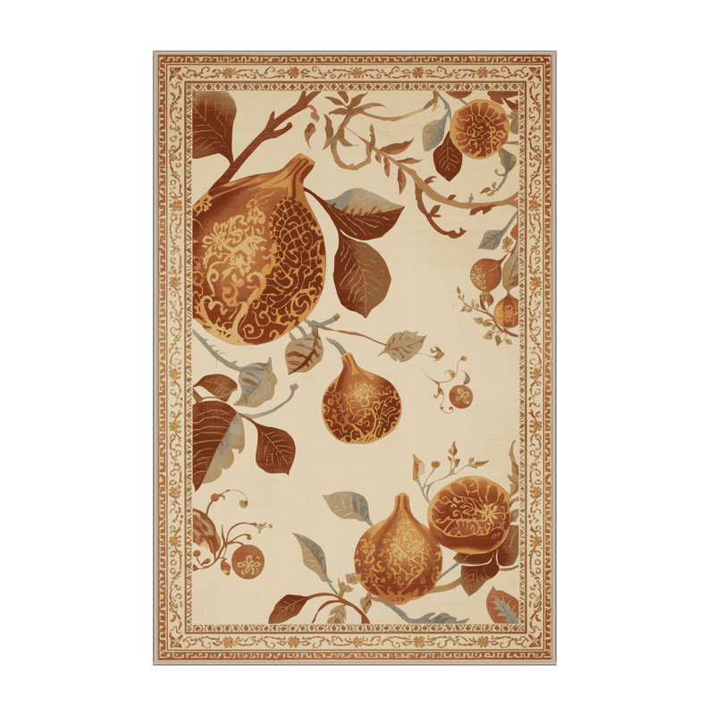 Machine Washable Crewe Fig Vintage Oriental Rug in Beige – Beige Binding, 8x12