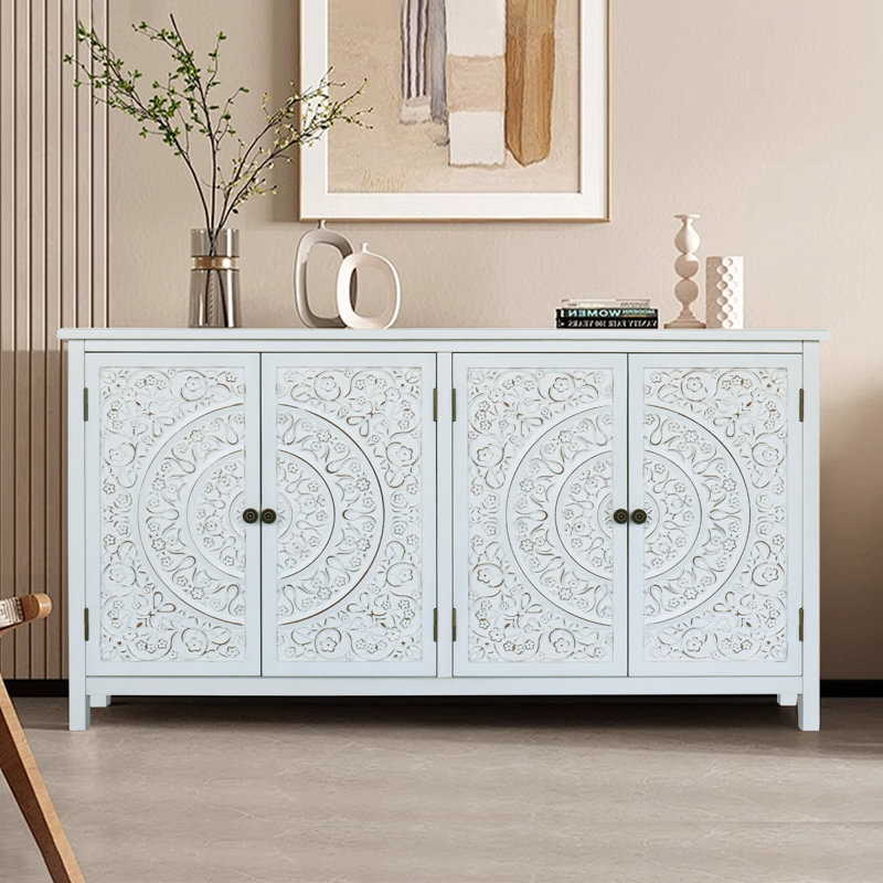 Armoire d'appoint 60 "avec 4 portes, buffet rustique en bois rustique - Armoire polyvalente avec rangement pour rangement et organisation