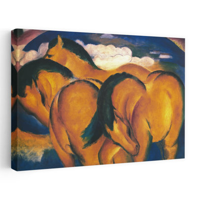 Little Yellow Horses Classic Abstract Contemporary Horse Landscape Wildlife Wall Art Print by Franz Marc - Wrapped Canvas Print
