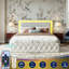 Velvet Ottoman Bed With LED Headboard, Glam Upholstered Storage Frame With Crystal Tufting, Black & Beige-509580885-510076273
