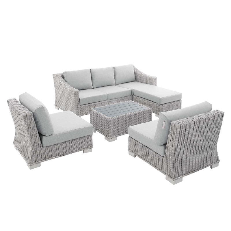 Ensemble de mobilier d'extérieur en rotin 5 pièces Conway Sunbrella, gris