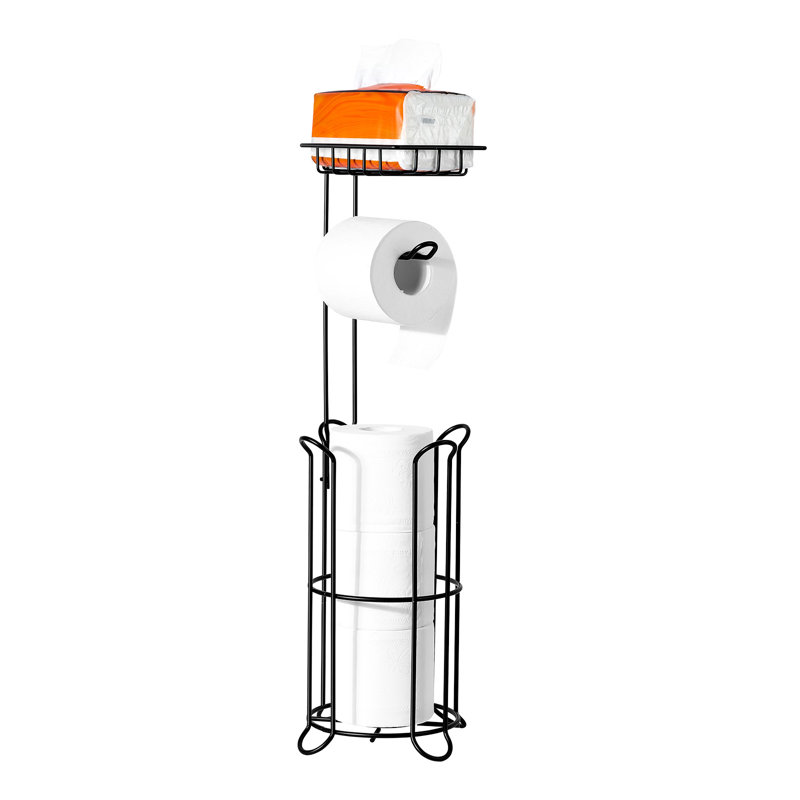 Porte-papier hygiénique sur pied avec tablette, matériau en métal de qualité supérieure 3-en-1, peut contenir jusqu'à 4 méga rouleaux, base surélevée, porte-papier hygiénique pour salle de bain, salle de bain, noir mat