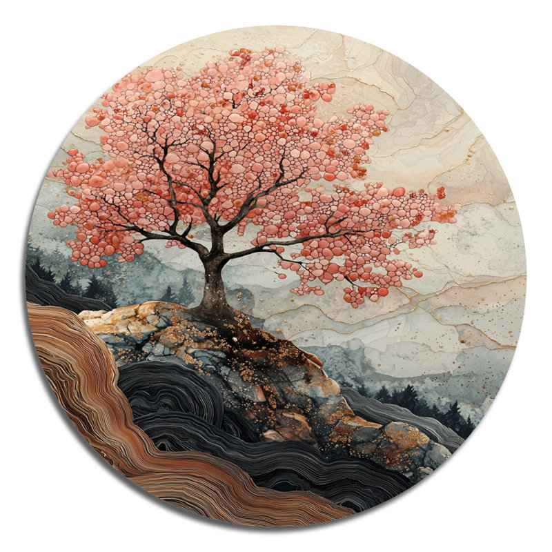 Fleur de cerisier, échos de Sakura I - art mural rond en métal Cherry Blossom, H 29 po x l 29 po
