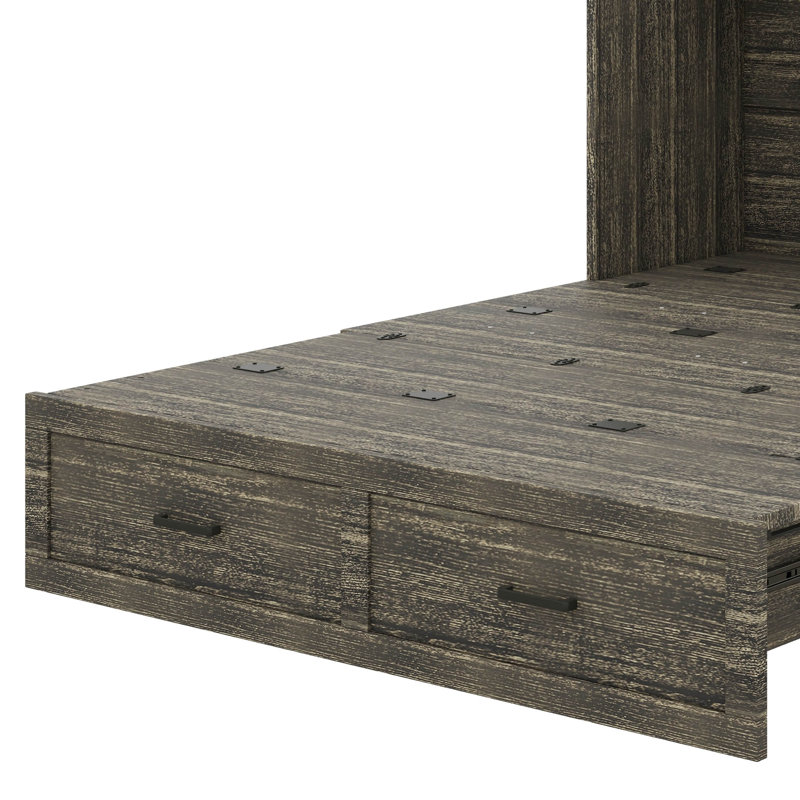 Armoire murale escamotable avec plaque de charge intégrée, lit pliable polyvalent avec 1 grand tiroir de rangement, Grand lit